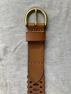 Fossil Brown Leather Belt with Brass-Tone Buckle